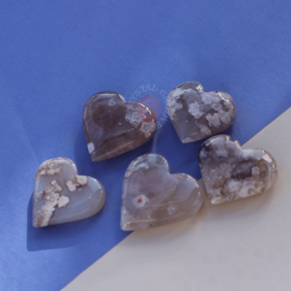 Flower Agate Heart Carvings